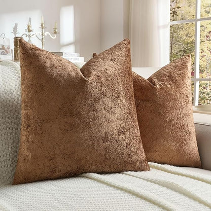 FUTEI Dark Brown Flannel Throw Pillow Covers 16x16 Inch Set of 2,Soft Dimensional Textured Cushion Cases,Modern Home Decor for Couch Living Room