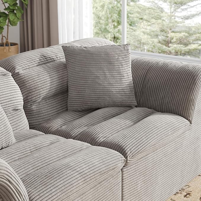 81" Sofa with Deep Seats Oversize, 2 Seater Cloud Couches, Upholstered Corduroy Loveseat for Living Room Bedroom, No Assembly Required, Light Gray