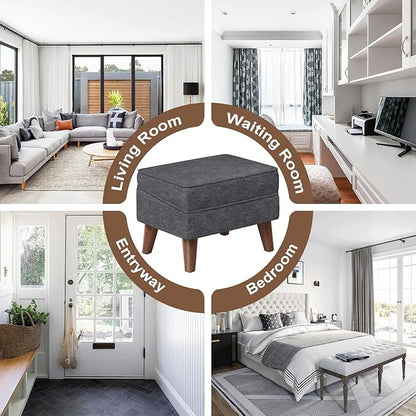 Small Footstool Ottoman with Storage, Ottoman Foot Rest, Modern Foot Stool with Adjustable Lid and Sturdy Wood Legs for Living Room, Bedroom, Couch, Enterway, Light Gray