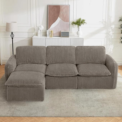 110'' Boneless Modular Cloud Couch for Living Room, Comfy Cloud Modular Sectional Couch with Ottoman, Convertible L Shaped Couches for Apartment, Dorm, No Assembly Required, Camel Corduroy