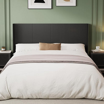 64.6" Wide Wooden Queen Headboard Only, Wingback Boho Headboards, Simple Setup, Modern Farmhouse Headboards with Vertical Grain Design, Wood Headboard Queen Size, Ink Black