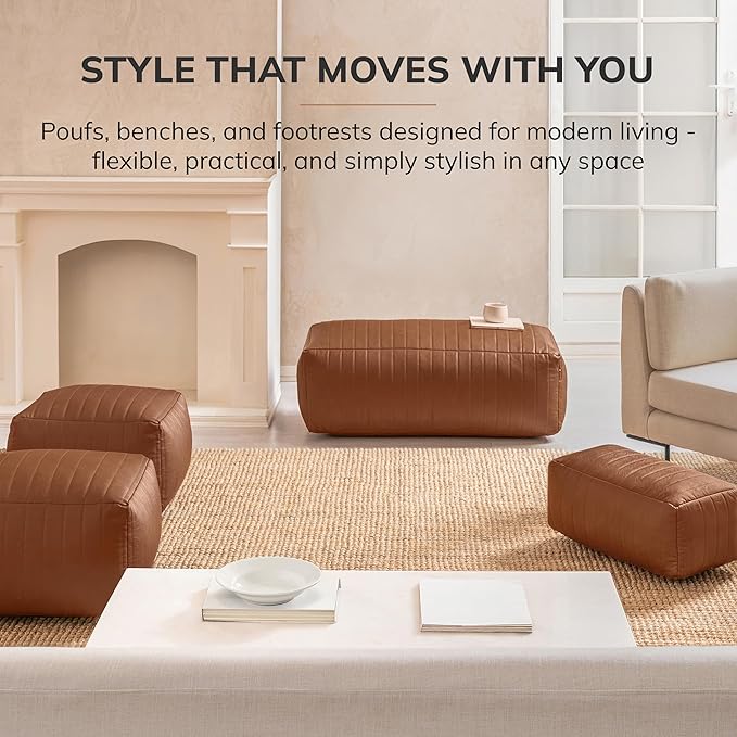 Anji Mountain 100% Handmade & Handcrafted Comfortable Home Décor Pouf Ottoman Footrest for Living Room, Bedroom, Nursery, Kidsroom, Patio Furniture - (22" x 12" x 10" - Camel)