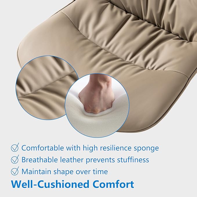 Rowill Leather Office Chair, Ergonomic Armless Desk Chair with Waterproof Cushion & Slient Wheels & SGS-Certified Class 3 Explosion-Proof Gas Lift, Ideal for Home Office, Study and Vanity(Khaki)