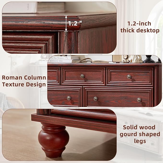 Farmhouse Dressers & Night Stand Set of 4, Wood 54" Wide 7 Drawer Dresser & 35" Tall Chest of Drawers, 18" Roman Column Nightstand Set of 2, Bedroom Furniture Dresser Sets for Home Living Room Hallway
