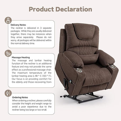 Power Lift Lazy Boy Recliner Chair, 2 Motor Flat Recliner, Nursing Lift Chair with Massage and Lumbar Heating, Adult Power Recliner with Side Pockets, Folding Table, Remote Control
