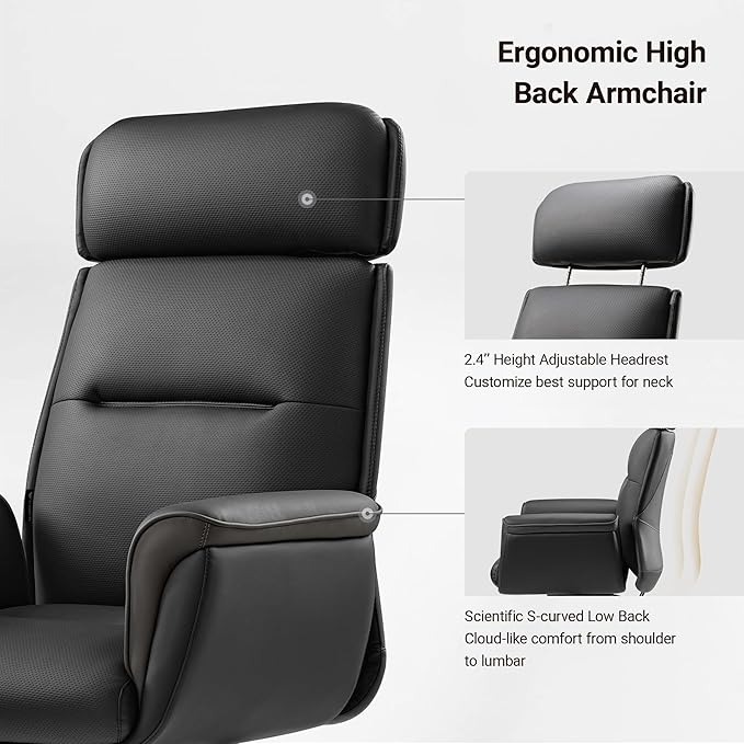 EUREKA ERGONOMIC Royal Ergonomic Office Chair Executive Desk Chair, Microfiber Leather High Back Executive Chair Comfy Ergonomic 360° Swivel with Lumbar for Home Workshop- Black
