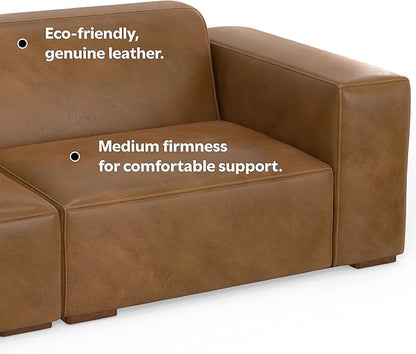 SIMPLIHOME Rex Left-Facing Modular Sectional Sofa in Full-Grain Genuine Leather, Caramel Brown, 122-inches Wide, Handcrafted Modern-Style 4-Seater L-Shaped Leather Couch with Left Chaise