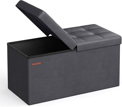 SONGMICS MAZIE Collection - 30 Inches Storage Ottoman Bench with Flipping Lid, Storage Chest Footstool, Load 660 lb, for Entryway, Living Room, Bedroom, Synthetic Leather, Dark Gray ULSF045G01
