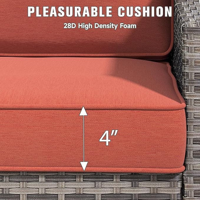 Outdoor Chair Cushions 23" x 24" x 4", Patio Deep Seat Replacement Cushions Set with Zippered Removable Cover, Weather-Resistant Olefin Fabric for Garden Chair Sofa Couch, Set of 6, Red