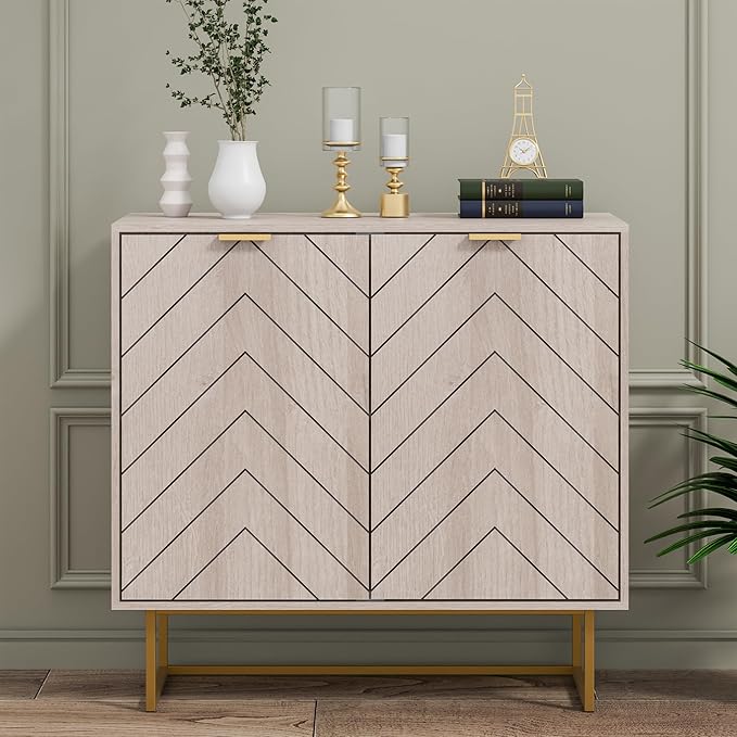 Scurrty 31.5" Natural Sideboard Buffet Cabinet, Cabinet with Doors & Adjustable Shelf for Living Room & Kitchen, Log Color