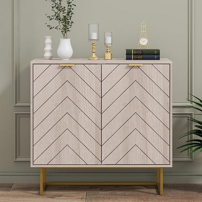 Scurrty 31.5" Natural Sideboard Buffet Cabinet, Cabinet with Doors & Adjustable Shelf for Living Room & Kitchen, Log Color