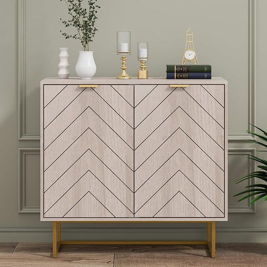 Scurrty 31.5" Natural Sideboard Buffet Cabinet, Cabinet with Doors & Adjustable Shelf for Living Room & Kitchen, Log Color