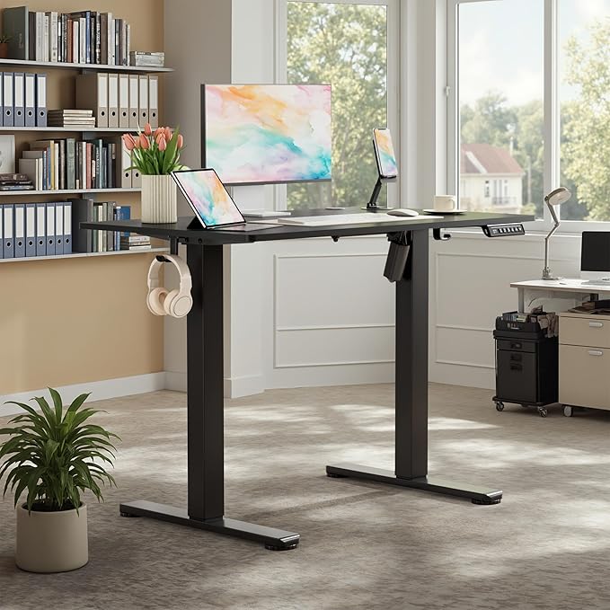 Homall Height Adjustable Electric Standing Desk, Memory Stand up Desk with Headphone Hook, Home Office Desks with Splice Board