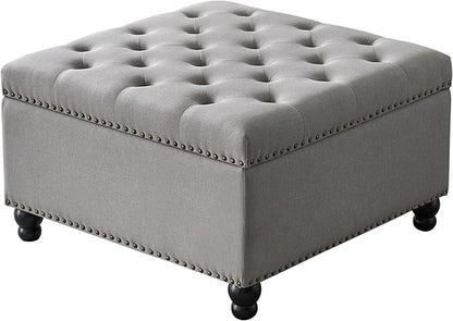 Ottoman with Storage, Large Storage Ottoman, 30 in Square Ottoman Coffee Table,Tufted Upholstered Coffee Tables for Living Room, Grey