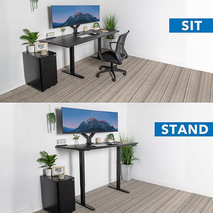 Mount-It! 72" Dual Motor Standing Desk – Large Electric Height Adjustable Executive Sit Stand Desk with Memory Presets, Black Frame & Black Top