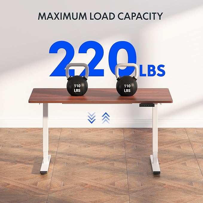 FLEXISPOT E6 3 Stages Dual Motor Electric Standing Desk 48x24 Inch Whole-Piece Board Height Adjustable Desk Electric Sit Stand Desk(White Frame + Mahogany Desktop, 2 Packages)