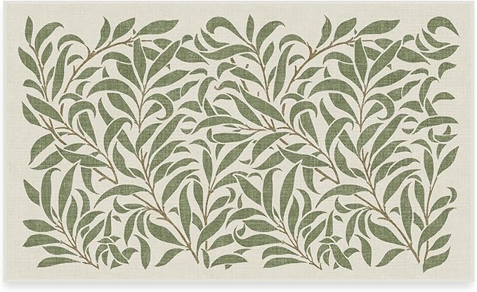 RUGGABLE x Morris & Co Washable Area Rug – Pure Willow Boughs Green 3x5, Stain-Resistant, Non-Slip – Small Machine Washable Rugs for Living Room, Bedroom, Hallway, Entryway & Office–with Standard Pad
