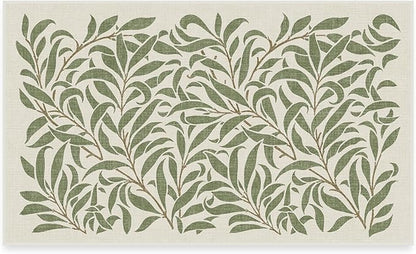 RUGGABLE x Morris & Co Washable Area Rug – Pure Willow Boughs Green 3x5, Stain-Resistant, Non-Slip – Small Machine Washable Rugs for Living Room, Bedroom, Hallway, Entryway & Office–with Standard Pad