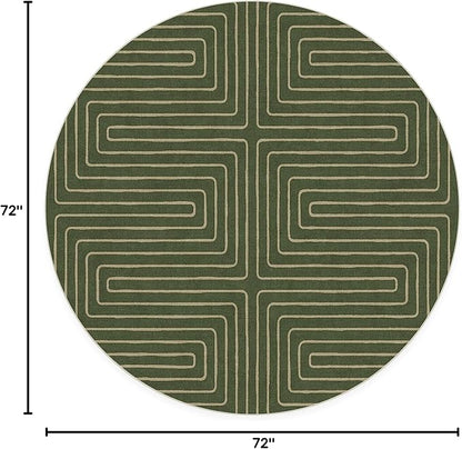 RUGGABLE x Jonathan Adler Machine Washable Area Rug – Labyrinth Fern Green 6 ft Round, Stain-Resistant, Non-Slip – Medium Rugs for Living Room, Bedroom, Hallway, Entryway & Office–with Cushioned Pad
