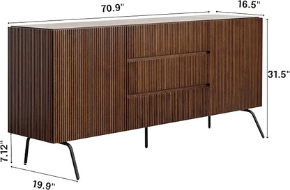 NTC Veil Large Sideboard with 2 Doors and 3 Drawers, Buffet Cabinet with Vertical Groove Design and Metal Legs, Storage Cabinet for Living Room, and Entryway, Effortless Assembly - Dark Walnut
