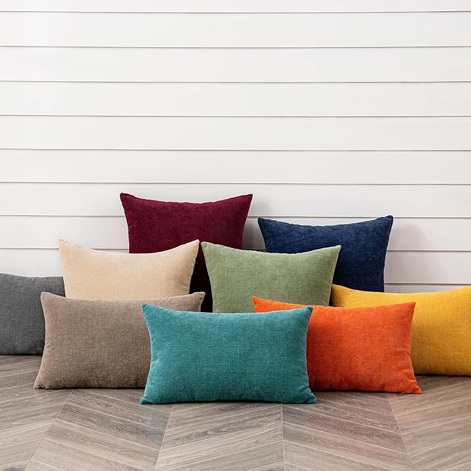 GAWAMAY Decorative Throw Pillow Covers 16x16 Inch Set of 2, Super Soft Chenille Square Pillows Farmhouse Fall Pillowcase for Living Room Bedroom Sofa Couch Cushion Cover Beige 40x40cm (No Insert)