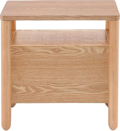 Christopher Knight Home Delwyn Modern Nightstand, Wooden Small Night Stand with Drawers and Open Storage Shelf, Bedside Table/End Table with Rounded Legs, Multipurpose Storage Cabinet, Natural