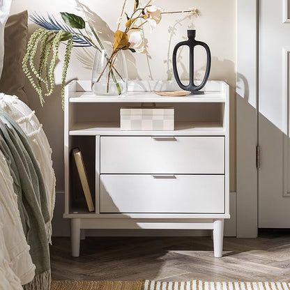 Walker Edison Blythe Mid-Century Modern Tray-Top Storage Nightstand 25 Inch White