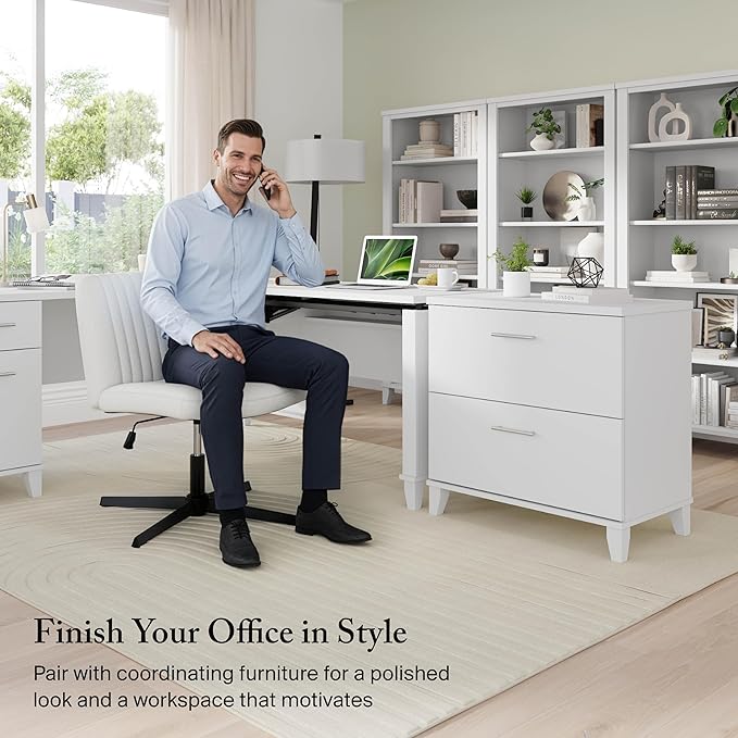 Bush Furniture 2 Drawer Lateral File Cabinet, Letter and Legal-Size Document Storage for Home or Professional Office, Somerset Collection, White