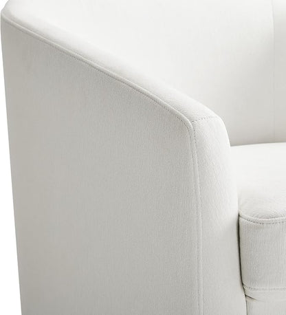 Swivel Barrel Accent Chair, Round Chenille Fabric Living Room Arm Chairs, Modern Upholstered Comfty Reading Nook Chairs for Bedroom, Small Club Armchair, Single Sofa Side Chair, White