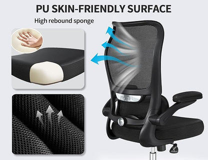 TRALT Ergonomic Office Chair - Desk Chair with Wave High Back Adjustable Lumbar Support Computer Chair - Gaming Chairs Mesh Backrest and PU Leather Seat for Home Reading Chairs to Adults(Black)