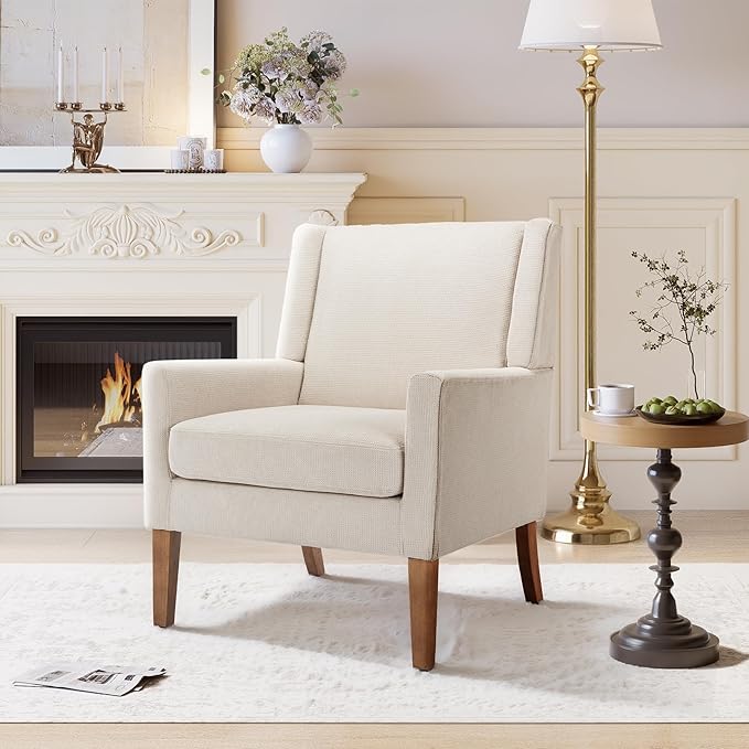 Accent Chairs for Living Room, Mid-Century Wooden Fabric Living Room Chairs, Arm Chair, Side Chairs for Living Room, Bedroom, Reading Nook