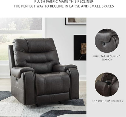 Signature Design by Ashley Trumble Modern Faux Leather Manual Rocker Recliner with Track Arms, Gray
