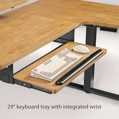 EUREKA ERGONOMIC L Shaped Standing Desk w Keyboard Tray,61" Electric Corner Standing Desk, Computer Desk w LED Monitor Stand,Dual Motor,Solid Wood,Left/Oak