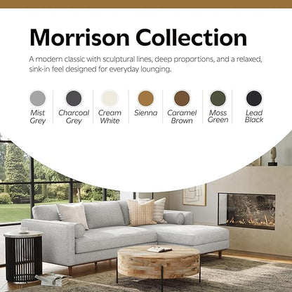 SIMPLIHOME Morrison Right Sectional Sofa in Woven-Blend Recycled Polyester Fabric, Mist Grey, 102-inches Wide, L-Shaped Couch with Right Chaise for the Living Room and Family Room
