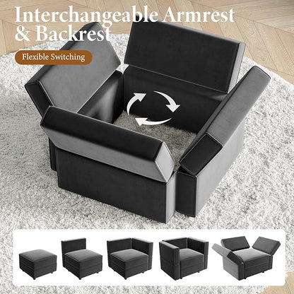 Vesgantti Sectional Couches with Storage Seats, 92" L Shaped Convertible Modular Sectional Sofa, 5 Seat & 1 Ottoman Velvet Storage Chaises Deep Seat Couch for Living Room, Bedroom, Apartment, Gray