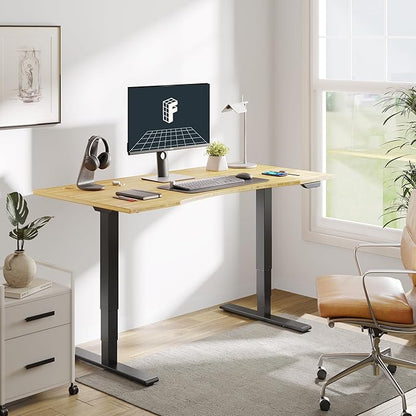 FLEXISPOT E6 MAX Bamboo 60x30 Inch Dual Motor 3-Stage Heavy Duty Standing Desk, 330lbs Weight Capacity, Height Adjustable Desk w/Cable Management & Wheels (Solid Bamboo Curved Desktop + Black Frame)