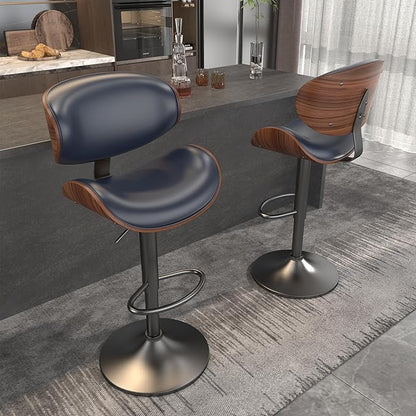 Mid Century Modern Bar Stools Set of 4, Counter Height Bar Stools, Barstools with Back for Kitchen Dining Room Bar, Brown Blue