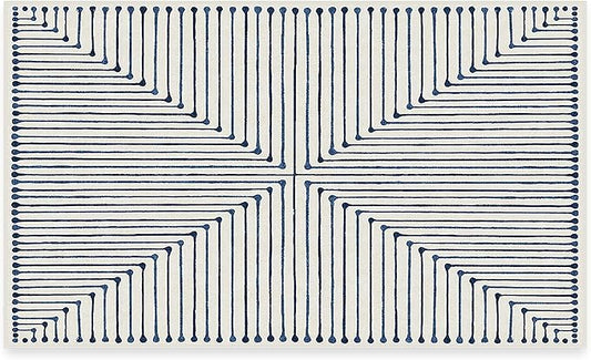 RUGGABLE x Jonathan Adler Machine Washable Modern Area Rug – Inkdrop Slate Blue 3x5, Stain-Resistant, Non-Slip – Small Rugs for Living Room, Bedroom, Hallway, Entryway & Office–with Standard Pad