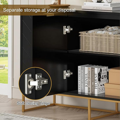 Scurrty Sideboard Cabinet with 3 Doors Buffet Cabinet with Adjustable Shelf, Storage Buffet with 3 Doors (Black)