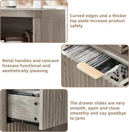 LEYAOYAO Fluted Farmhouse Nightstand Set of 2 with Charging Station, 23" Wide 2 Drawers End Table,Grey Dresser for Bedroom,Bed Side Table Chest of Drawers Cabinet,Wood Night Stand for Living Room