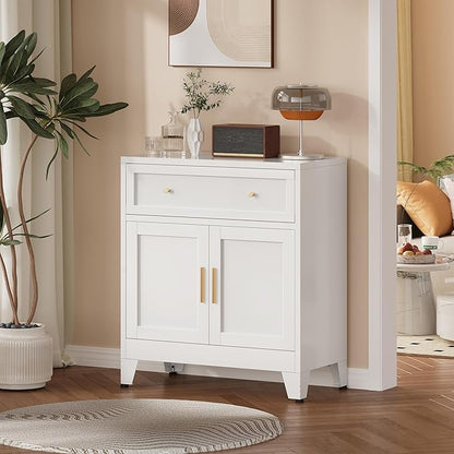 Metal Sideboard Cabinet, Buffet Storage Cabinet, Coffee Bar with Big Drawer and Adjustable Shelf for Kitchen, Dining Room, Living Room (White, 35.4" H-Sideboard)