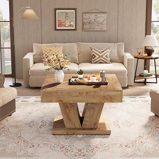 Tribesigns Square Coffee Table, Wood Center Table for Living Room, 31.5" Modern Cocktail Tea Accent Table, Natural