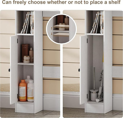ChooChoo Over The Toilet Storage Cabinet, Farmhouse Bathroom Shelf Over Toilet with Adjustable Shelves, Above Toilet Storage Cabinet with Sliding Door for Bathroom, Laundry Room, White