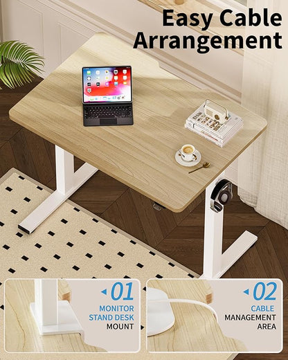 Okin Small Electric Standing Desk, 36" x 24" Whole Piece Height Adjustable Desk, Oak Sit to Stand Computer Workstation for Home Office