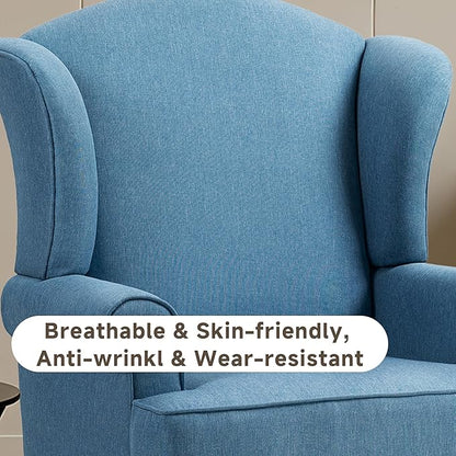 Pia Ricco High Back Floral Accent Chair, Upholstered Fabric Armchair with Solid Wood Legs - Retro Living Room Reading Chair, Comfortable Single Sofa Seat-Ocean Blue