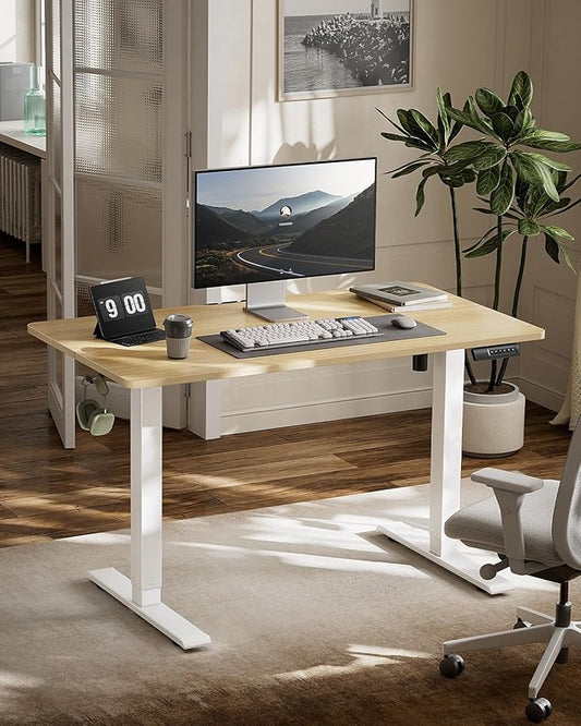 Marsail Electric Standing Desk,Adjustable Height Stand up Desk, 40 x 24 Inch Home Office Furniture Computer Desk, 4 Memory Preset with Headphone Hook, Cable Organizer, Maple
