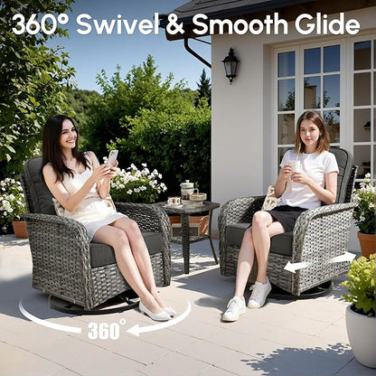 5 PCS Patio Outdoor Furniture Set with Swivel Rocking Chairs,All Weather Wicker Rattan Patio Seating Sofa and Chairs Set,Outdoor Conversaiton Sets for Deck Yard Prrch Garden Poolside,Black