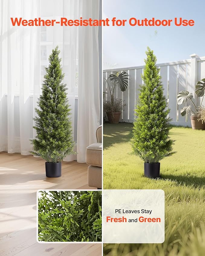 VEVOR Artificial Cedar Topiary Trees, 48 inch 2 Set Faux Pine Shrubs Plants, Fake Silk Tree Look Real, Easy Assembly for Decor Front Porch Outdoor Patio Garden Balcony Backyard Indoor Office