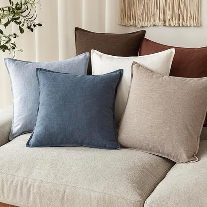 Foindtower Pack of 2, Decorative Linen Soild Throw Pillow Covers Soft Accent Euro Cushion Case Boho Farmhouse Pillowcase for Chair Couch Sofa Bedroom Living Room Home Decor 20 x 20 Inch Sky Blue