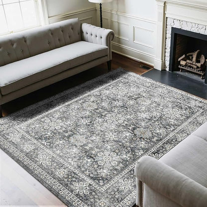 VEVOR 8 x 10 ft Area Rug Large Washable Rug Non-Slip and Tear-Resistant Soft Carpet Pet & Child Friendly Vintage Area Rugs Indoor Mat for Bedroom Living Room Kids Room Entryway Office Gray
